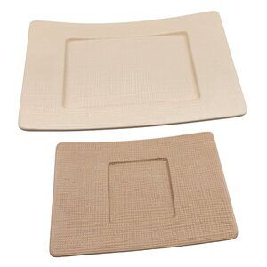 PartyLite Linen Candle Holder Plates Set of 2 Ceramic Textured Asian Style